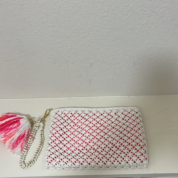 Lilly Pulitzer White and Pink Crochet Clutch - Picture 1 of 4